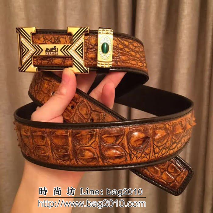 愛馬仕HERMES 純手工美洲鱷魚骨皮 海外高端男士皮帶 HHG1289